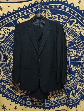 Vinci Men's 3-Piece Suit Set 42R Jacket / 36W Pants Black Unhemmed NEW
